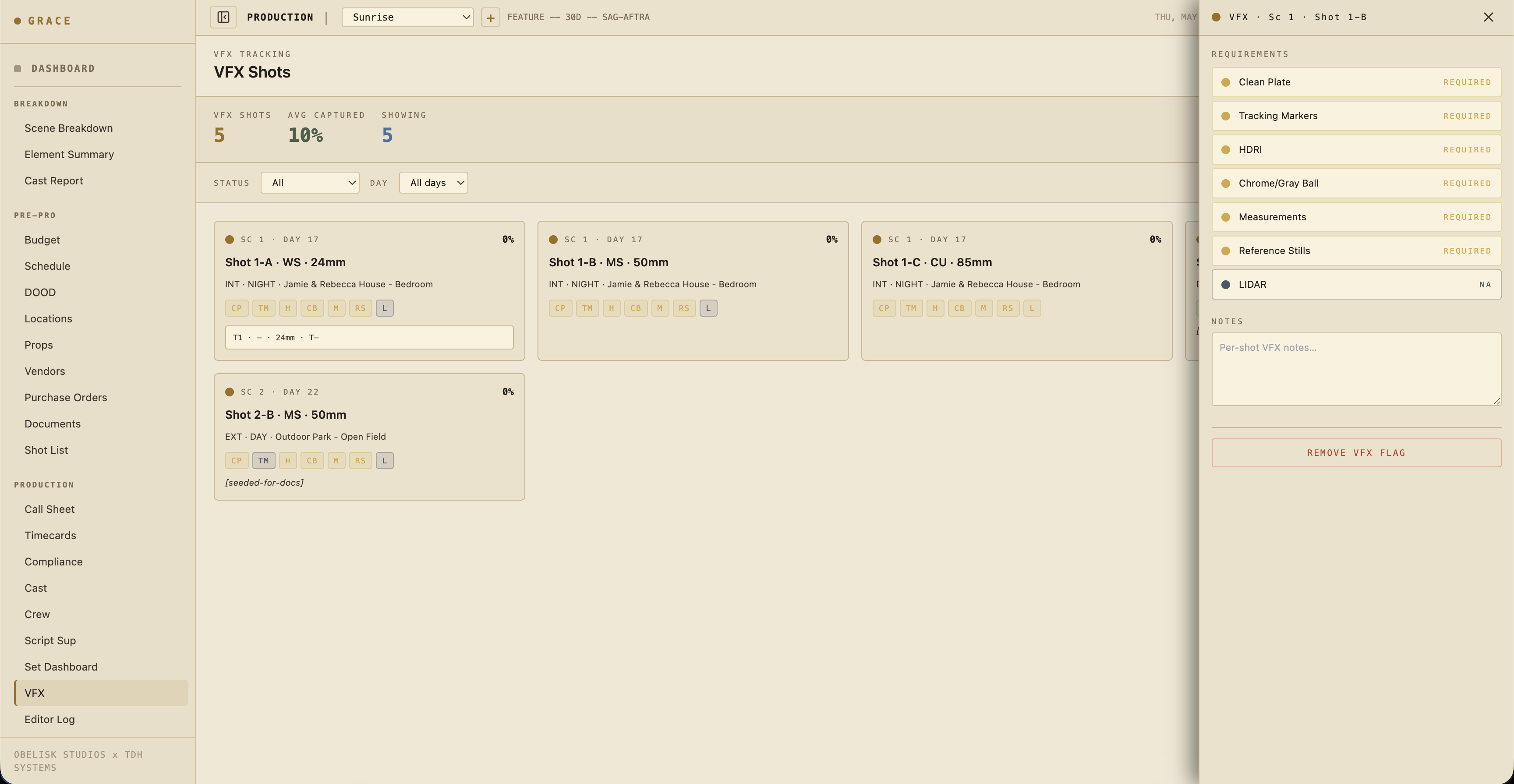 VFX dashboard